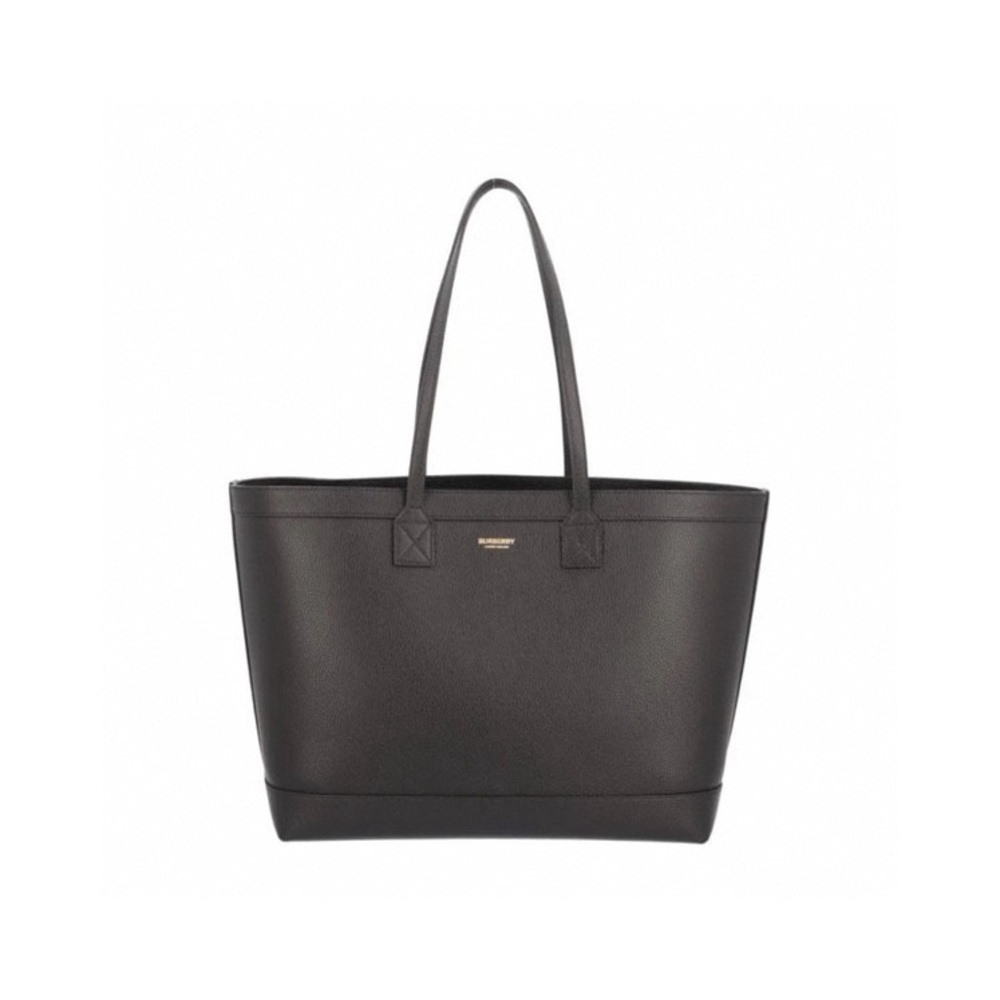 Burberry check details leather tote bag with logo